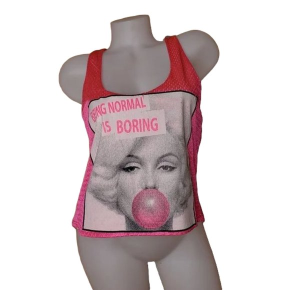 Exist Tops - EXIST MARILYN MONROE BEING NORMAL IS BORING HOT PINK MESH TANK TOP SIZE LARGE